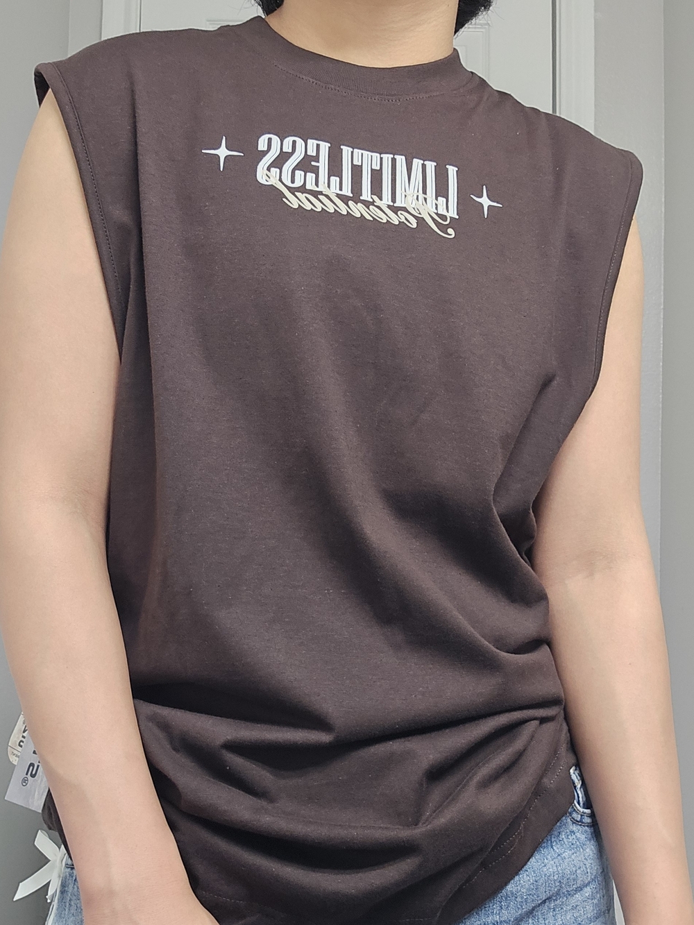 Seven Souls Limitless Potential Brown Graphic Muscle Tank Top Size L NWT